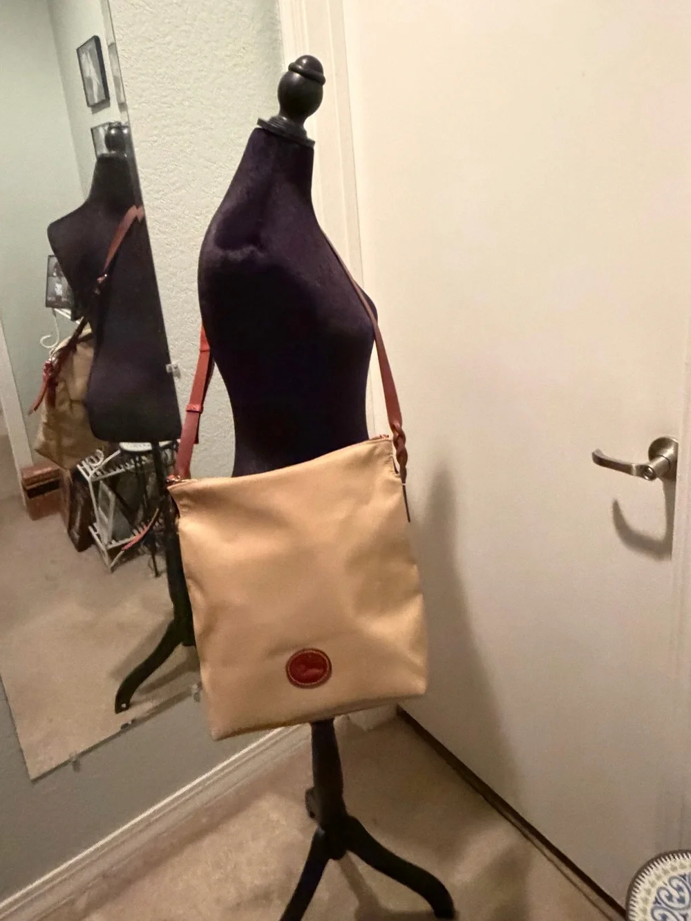 Dooney & Bourke Peach Nylon Shoulder Bag with Leather Trim